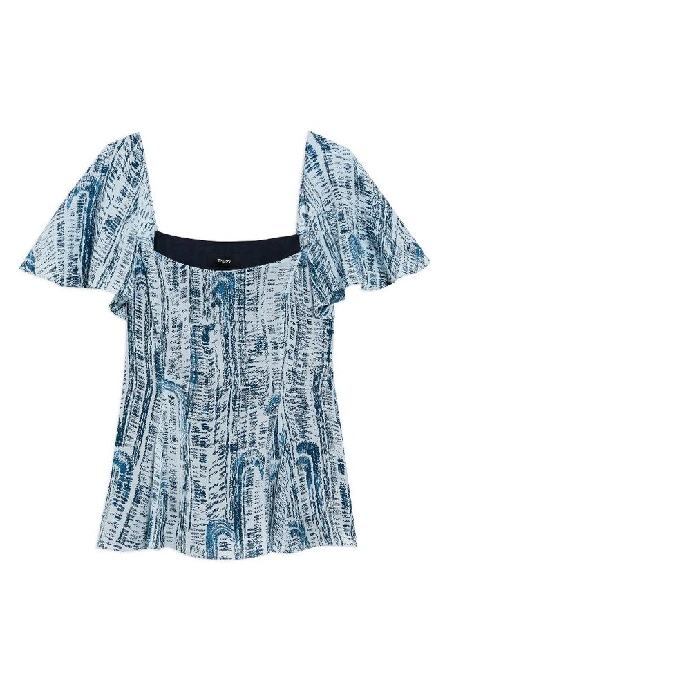 THEORY  Godet Flutter Sleeve Silk Blouse, Size 0